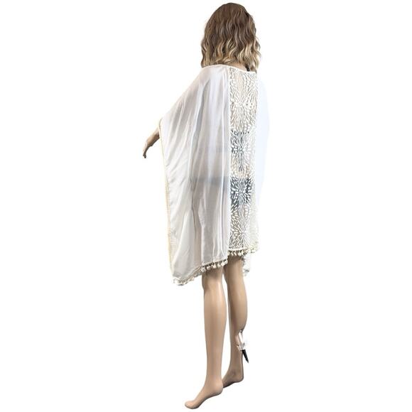 C02 Irgus Brand Kaftan Lace Insert Pom Pom Cover Up Size M $65 - Picture 10 of 16